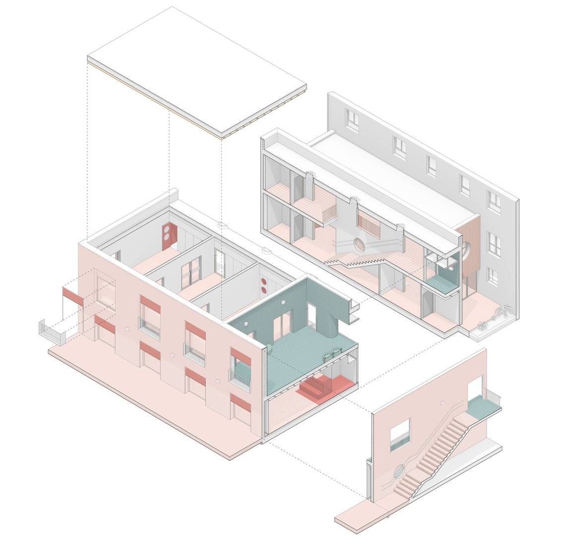 Axonometría. Guardería «Casa Nostra» por Sarquella Torres + Marc Riera.