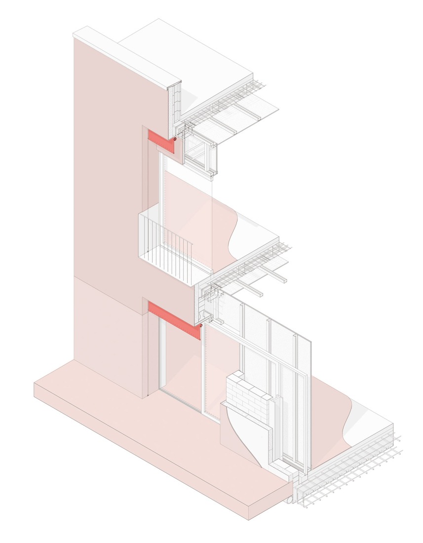 Detalle constructivo en axonometría. Guardería «Casa Nostra» por Sarquella Torres + Marc Riera.