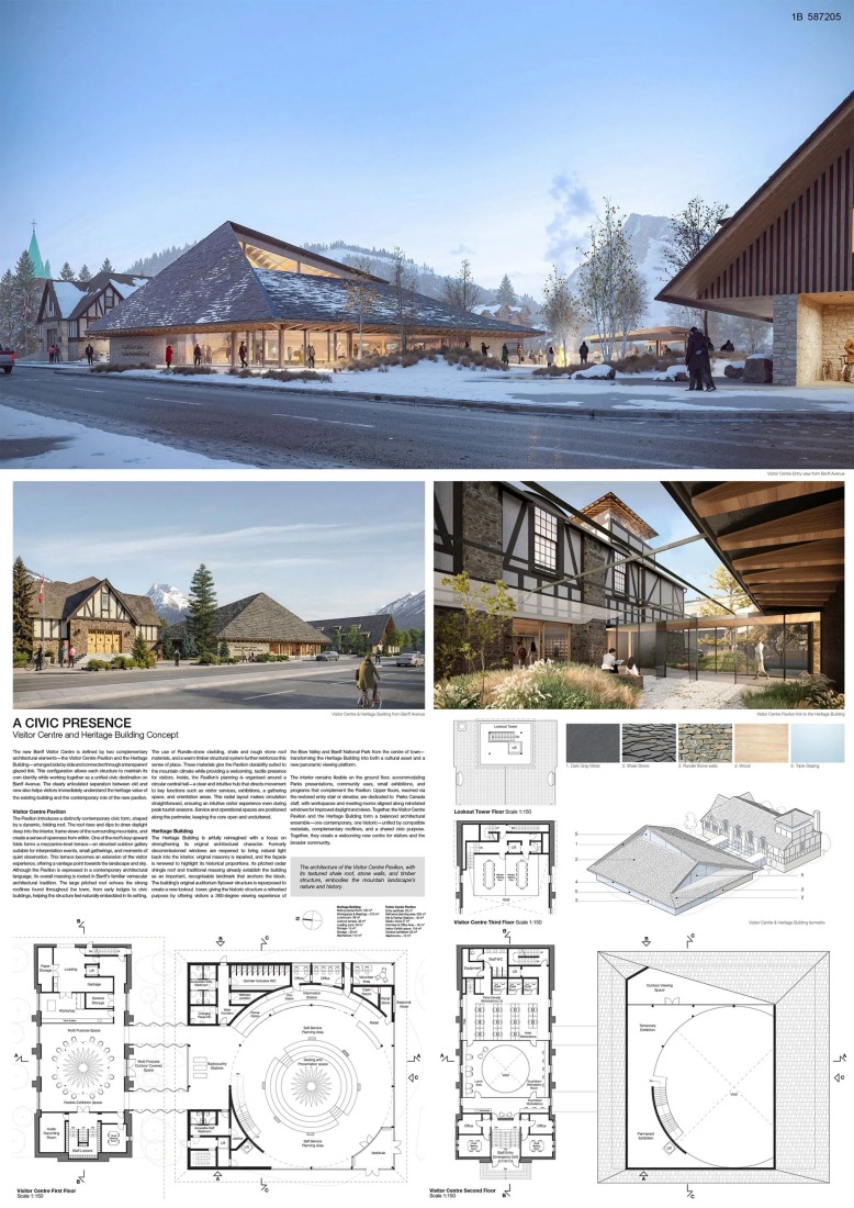 Board 3. Alberta National Park Visitor Centre by Kengo Kuma and Paul Raff.