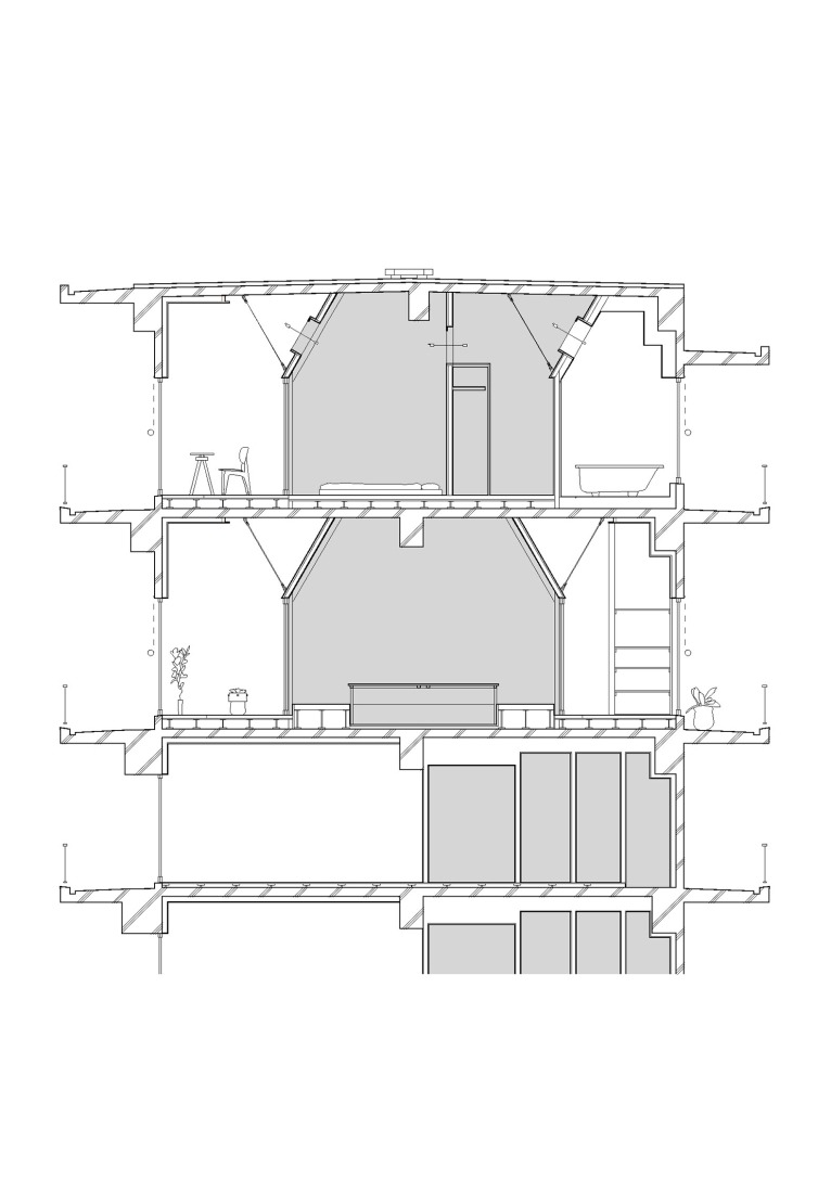 Section. Nakano House by KUMA & ELSA.