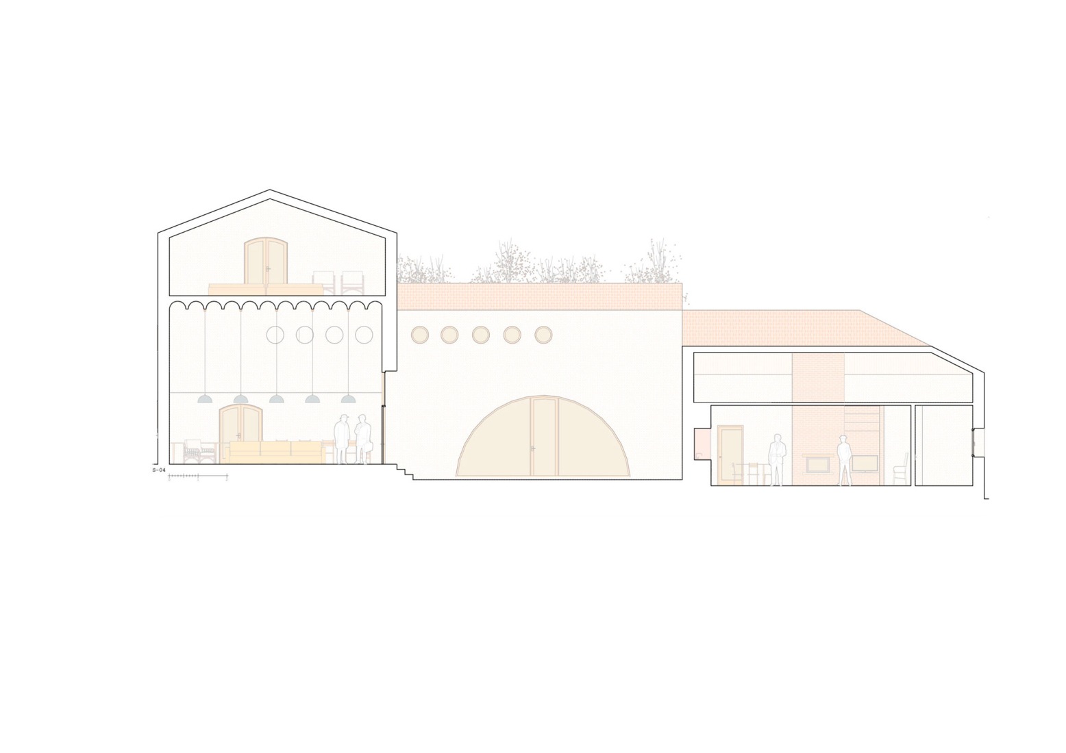 Longitudinal section. Cortijo El Pardillo by LAH arquitectura.