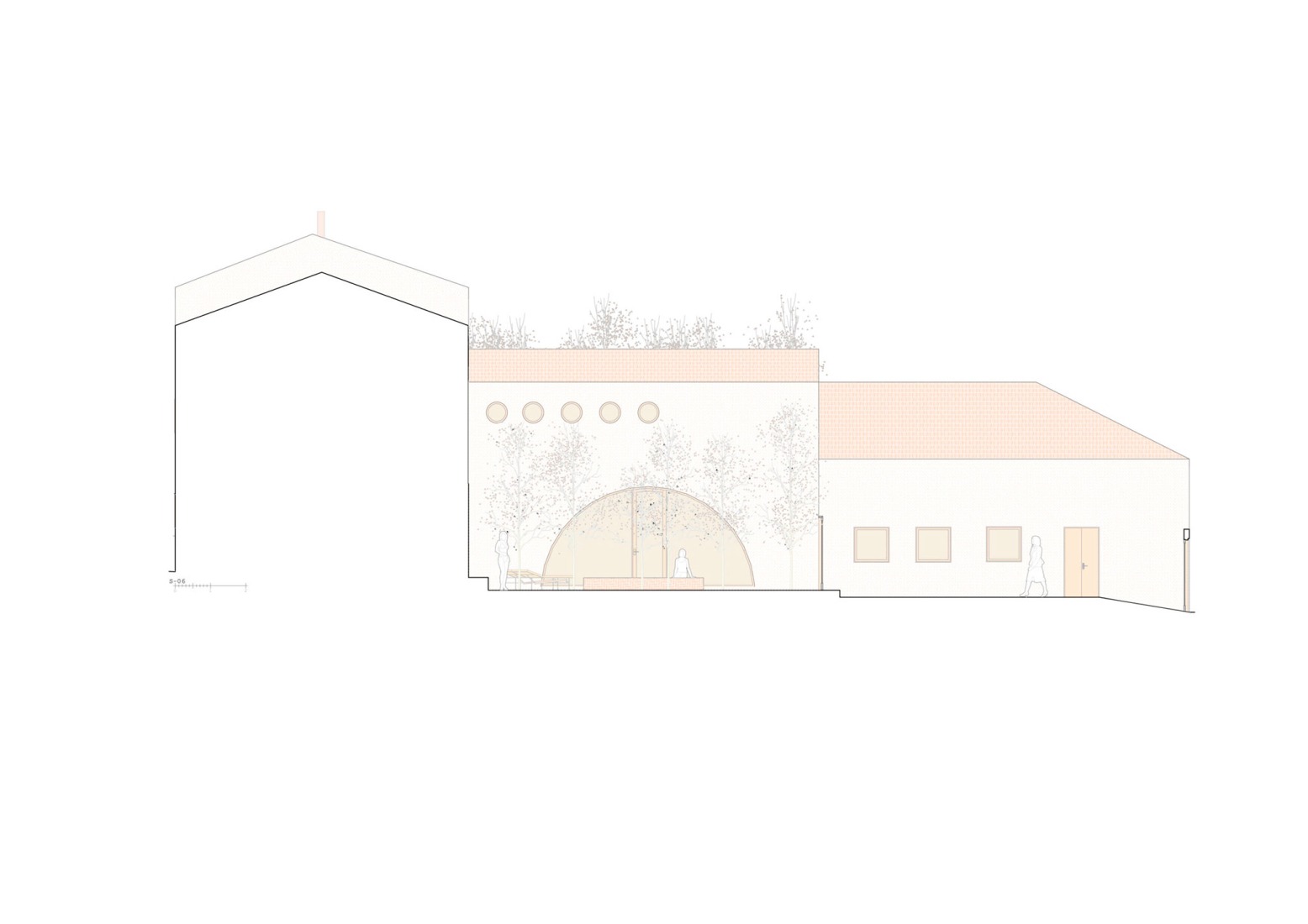 Longitudinal section. Cortijo El Pardillo by LAH arquitectura.