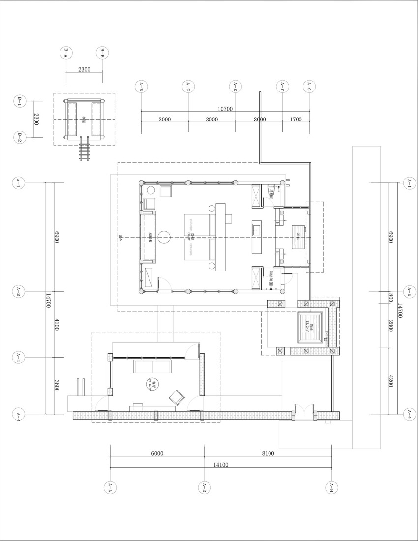Guest room floor plan. Songtsm Travel Hotel Jiuzhai by Thinking Design.