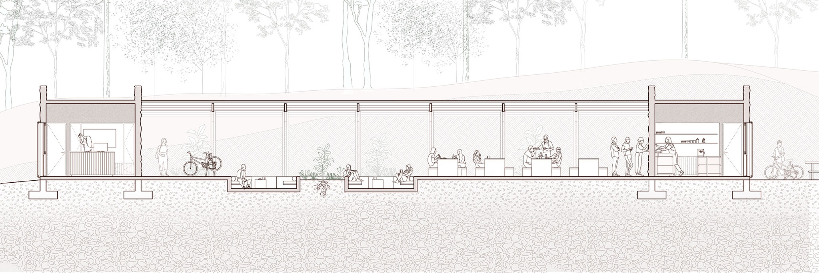 Longitudinal section. Pamba Bike Refuge by URLO Studio.