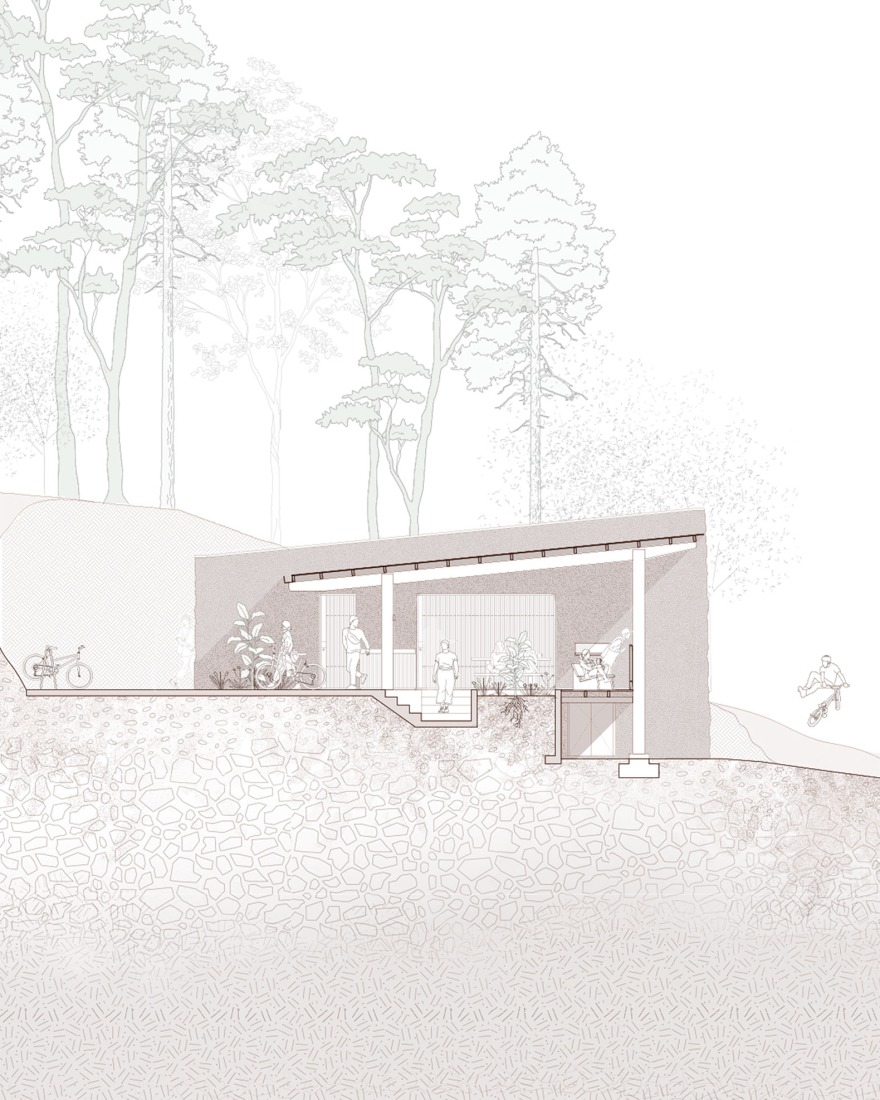 Cross section. Pamba Bike Refuge by URLO Studio.