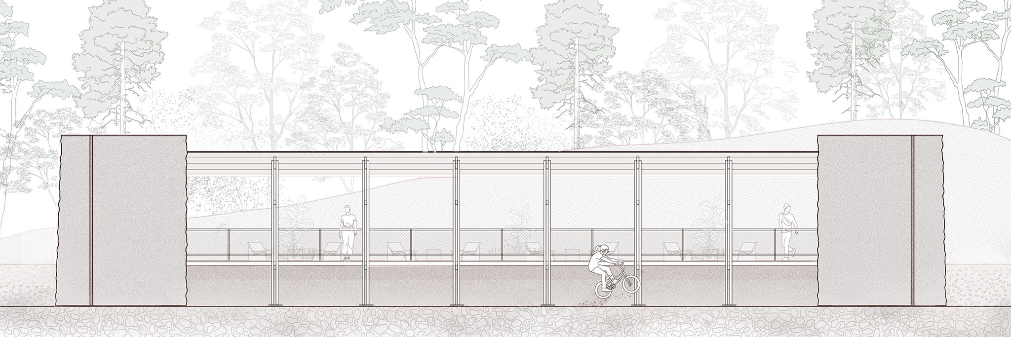 Frontal elevation. Pamba Bike Refuge by URLO Studio.