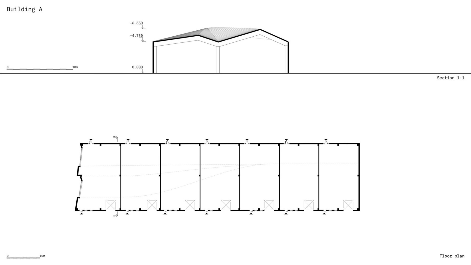 A block, floor plan and section. Prostir Business Hub by Aranchii Architects. 