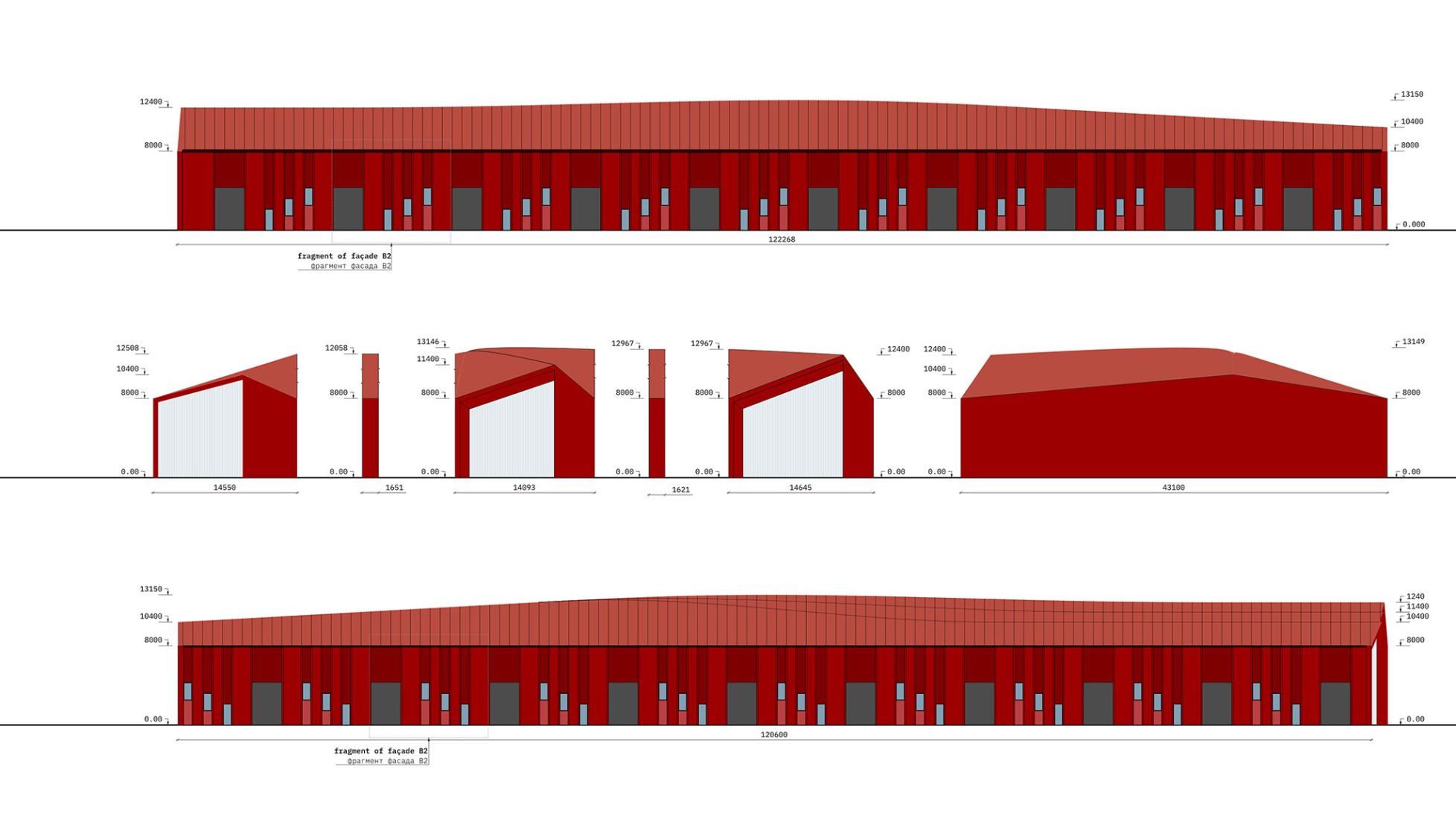 C block, elevations. Prostir Business Hub by Aranchii Architects. 