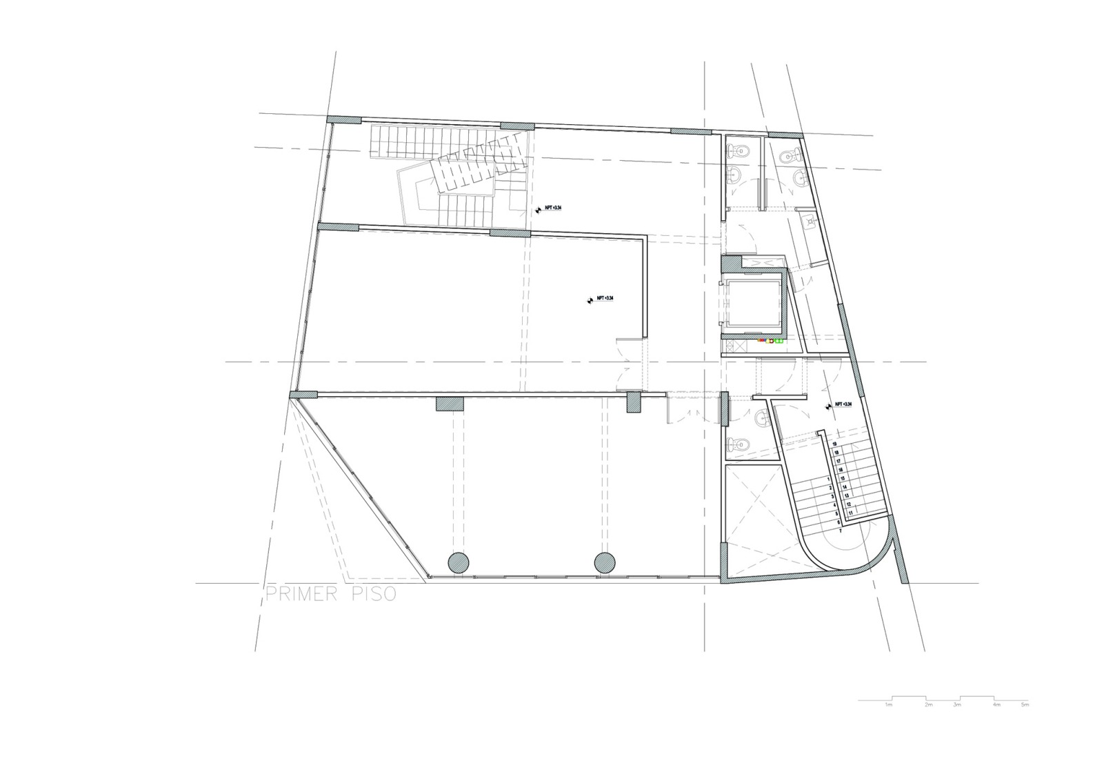 Plano de primera planta. Edificio BLOCK por Ariel Jacubovich Oficina de Arquitectura.