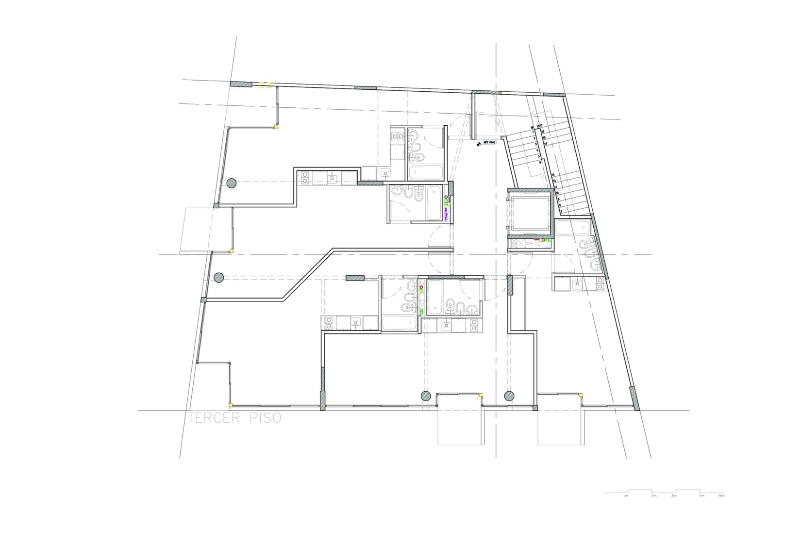 Plano de tercera planta. Edificio BLOCK por Ariel Jacubovich Oficina de Arquitectura.