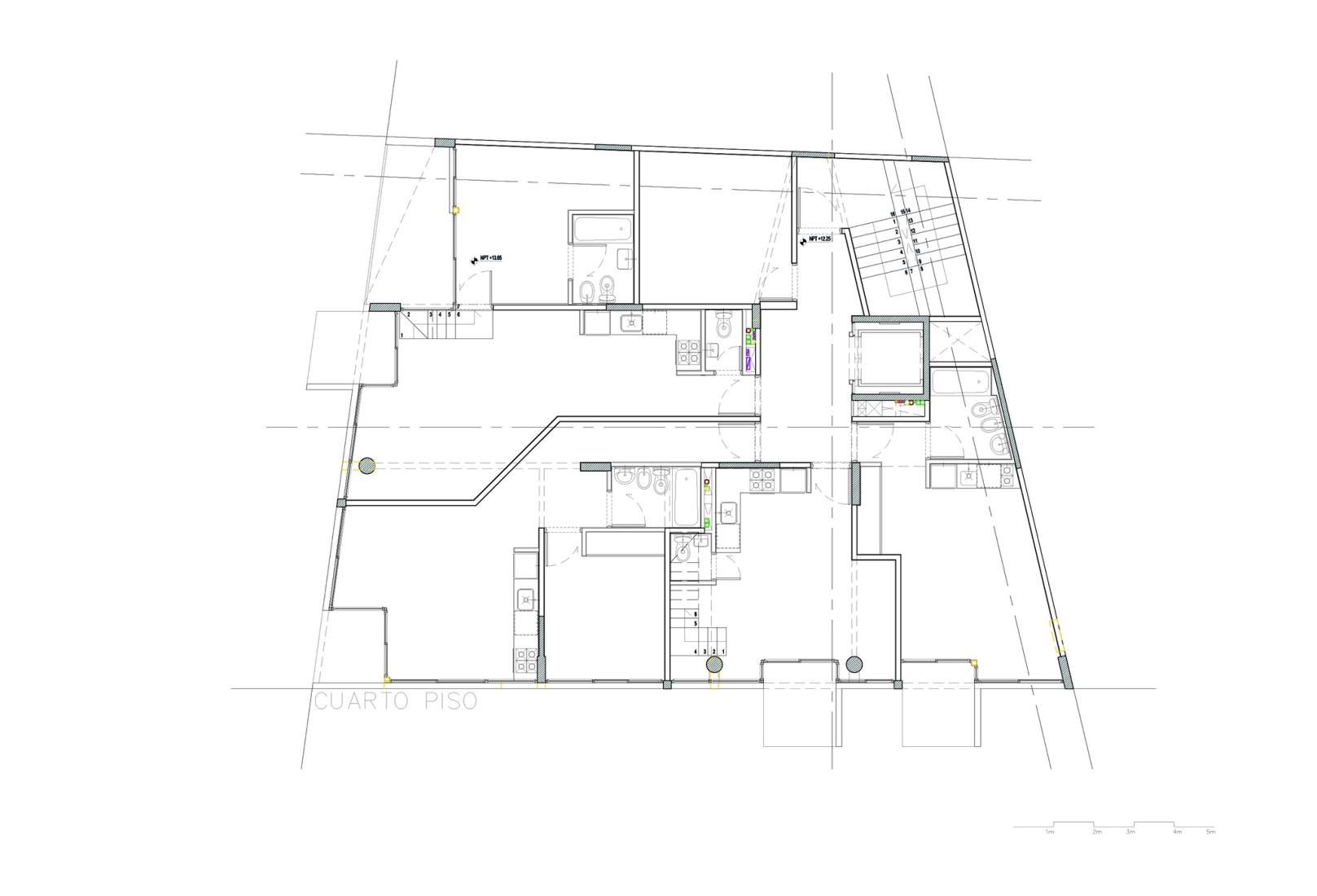 Plano de cuarta planta. Edificio BLOCK por Ariel Jacubovich Oficina de Arquitectura.