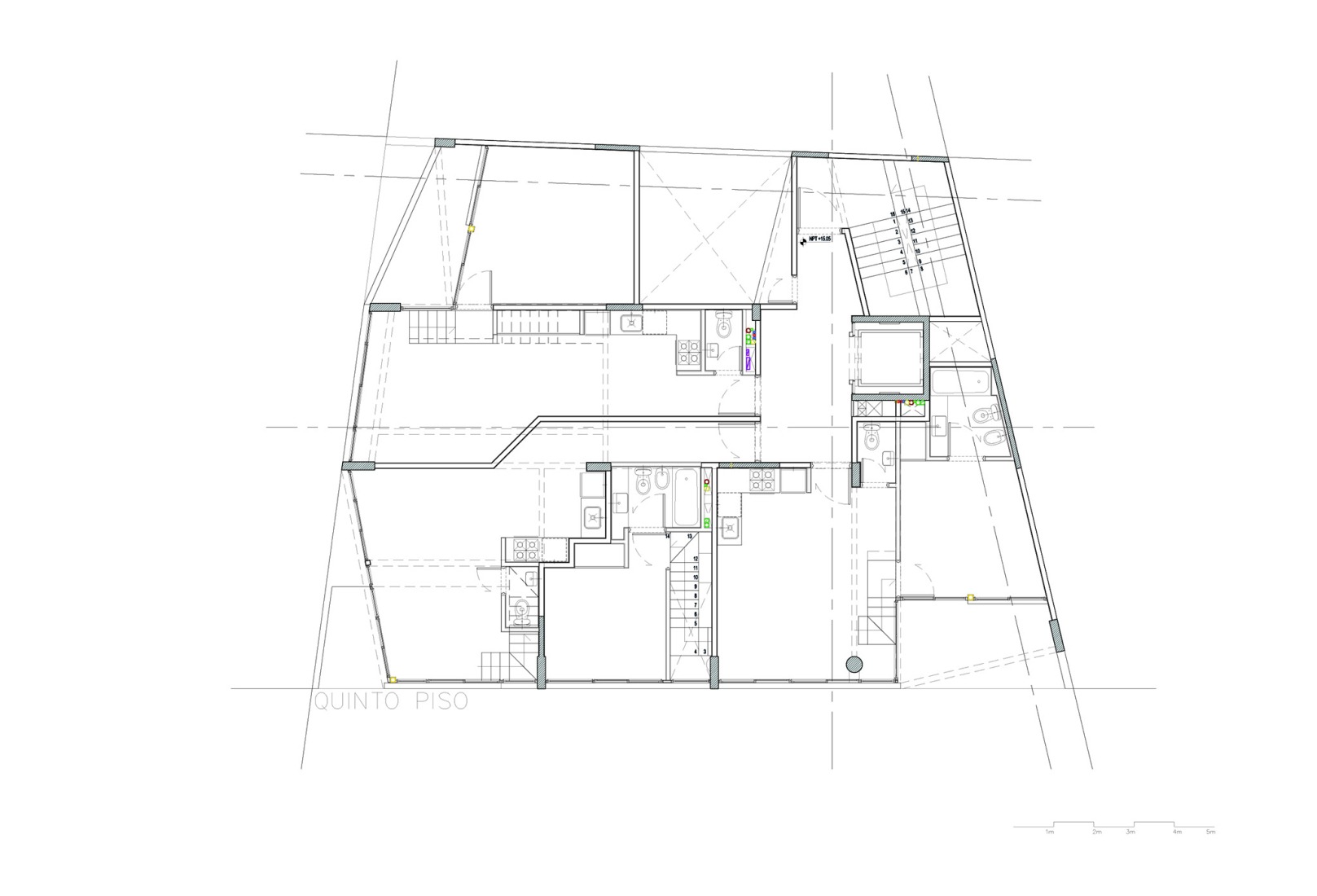 Plano de quinta planta. Edificio BLOCK por Ariel Jacubovich Oficina de Arquitectura.