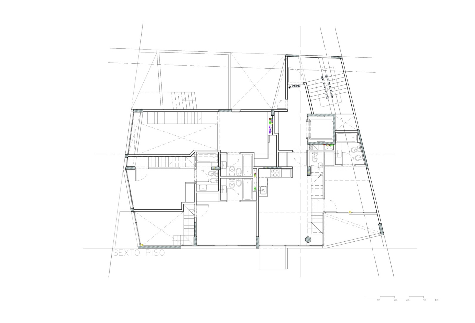 Plano de sexta planta. Edificio BLOCK por Ariel Jacubovich Oficina de Arquitectura.
