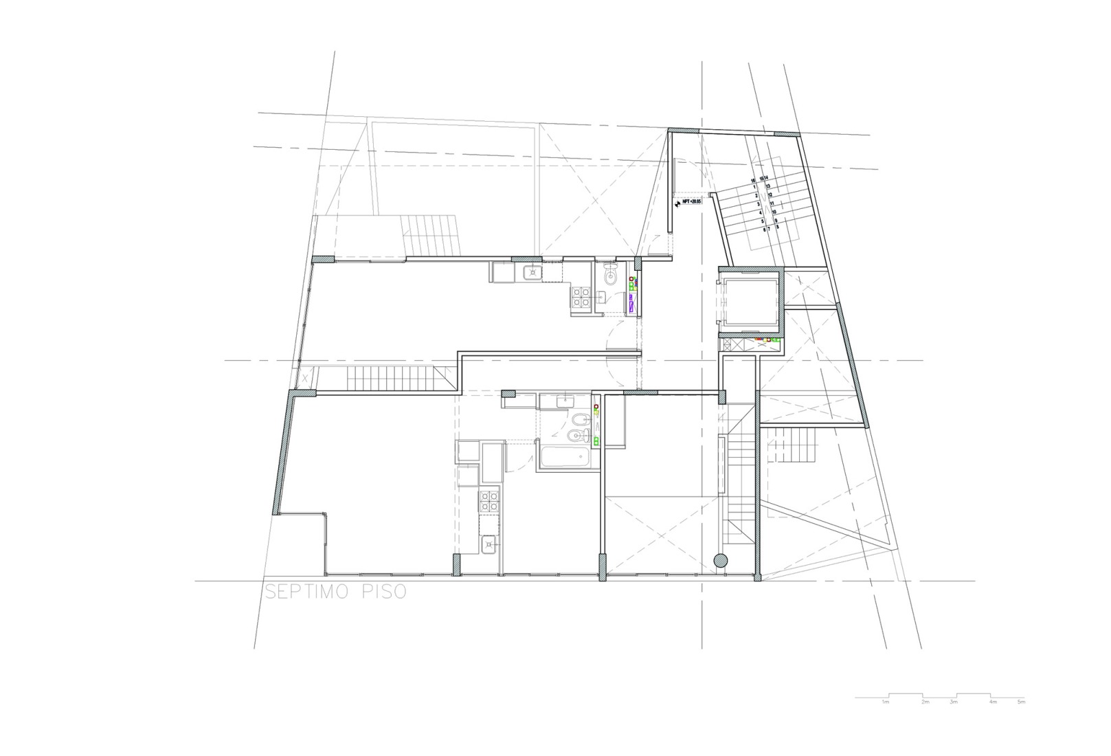 Plano de séptima planta. Edificio BLOCK por Ariel Jacubovich Oficina de Arquitectura.