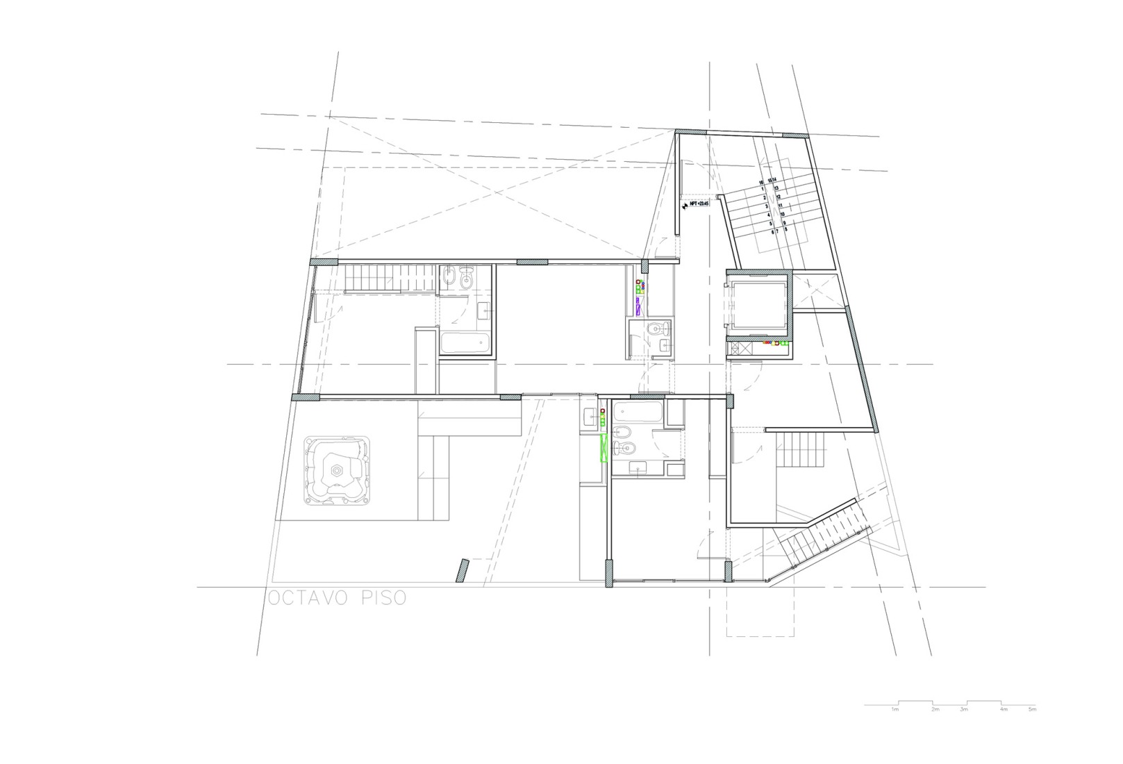 Plano de octava planta. Edificio BLOCK por Ariel Jacubovich Oficina de Arquitectura.