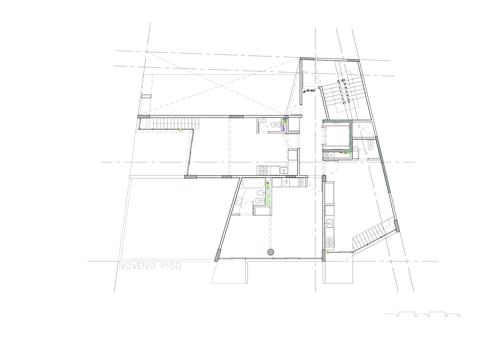 Plano de novena planta. Edificio BLOCK por Ariel Jacubovich Oficina de Arquitectura.
