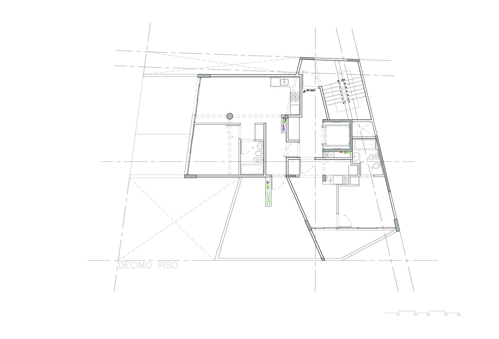 Plano de décima planta. Edificio BLOCK por Ariel Jacubovich Oficina de Arquitectura.