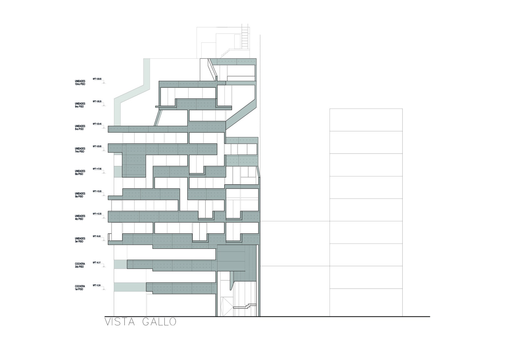 Alzado. Edificio BLOCK por Ariel Jacubovich Oficina de Arquitectura.