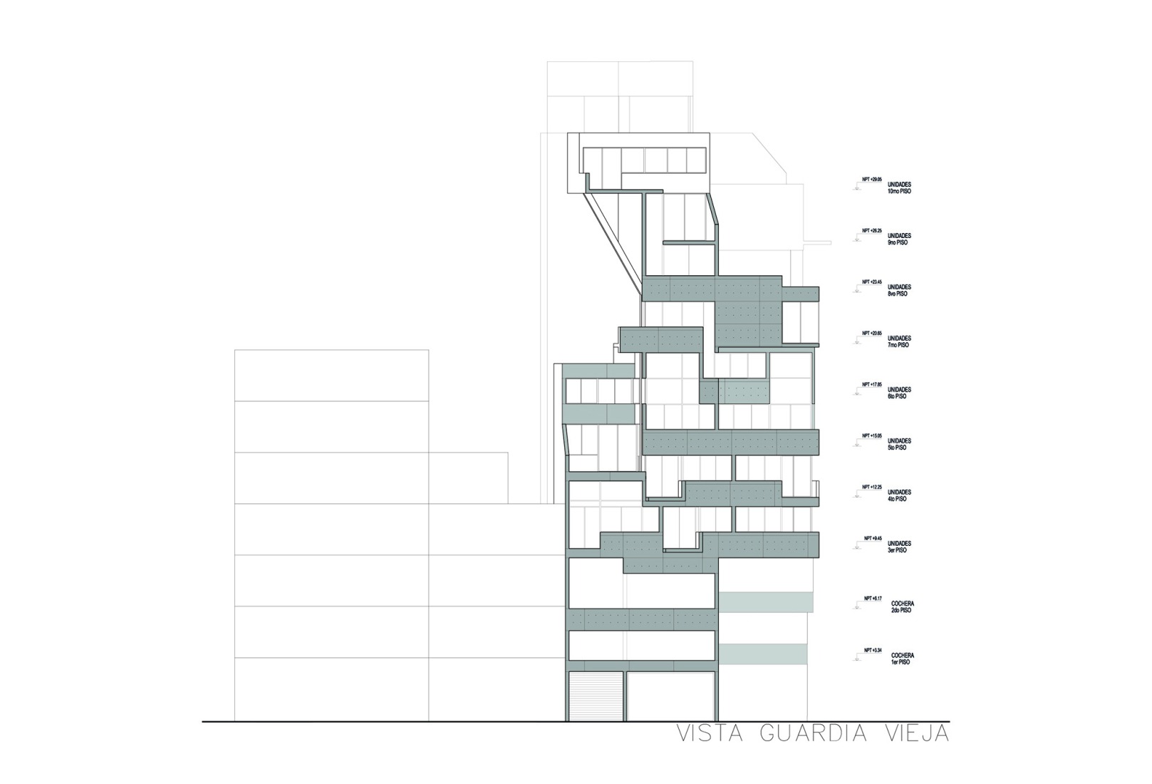 Alzado. Edificio BLOCK por Ariel Jacubovich Oficina de Arquitectura.