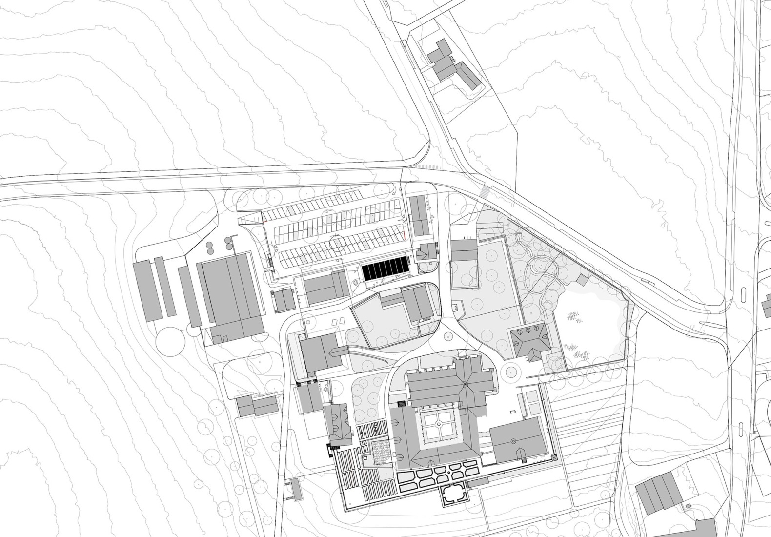 Plano de situación. Casas pequeñas Kappel am Albis por Atelier Kempe Thill.
