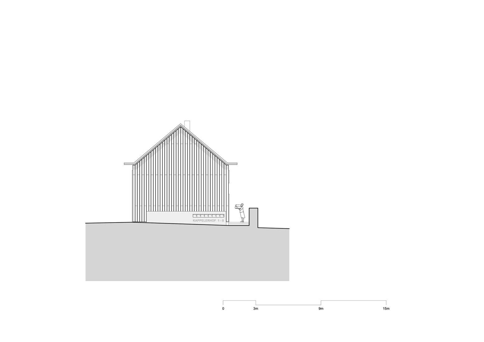 Alzado. Casas pequeñas Kappel am Albis por Atelier Kempe Thill.