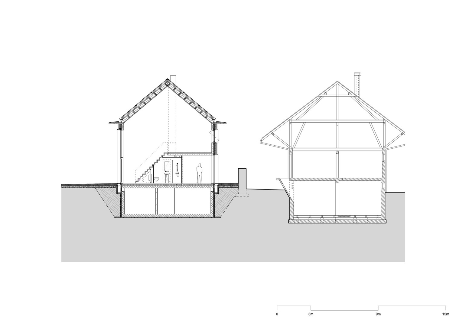 Sección. Casas pequeñas Kappel am Albis por Atelier Kempe Thill.