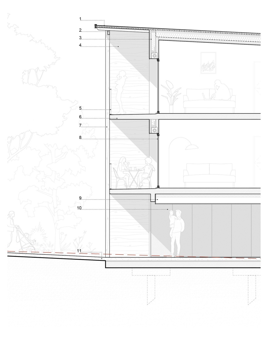 Section. Social housing by Régis Roudil Architectes.