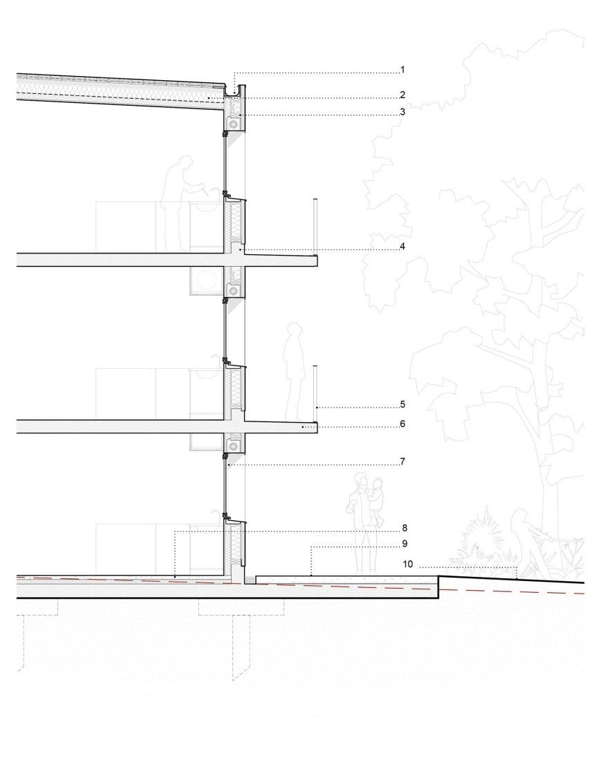 Section. Social housing by Régis Roudil Architectes.
