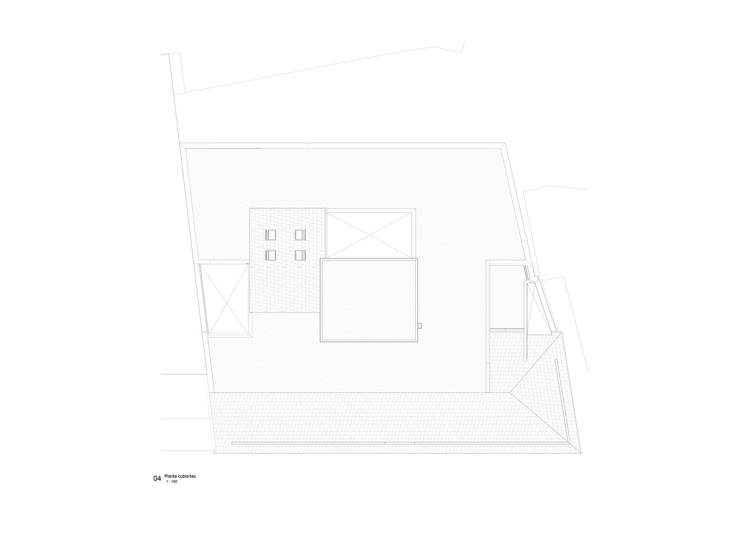 Plano de planta de cubierta. Rehabilitación del Edificio de los Antiguos Juzgados por Galiano Garrigós y Santiago Pastor.