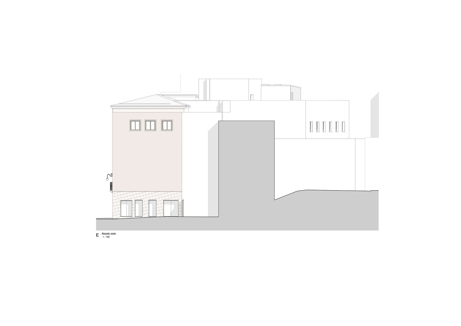 Alzado. Rehabilitación del Edificio de los Antiguos Juzgados por Galiano Garrigós y Santiago Pastor.