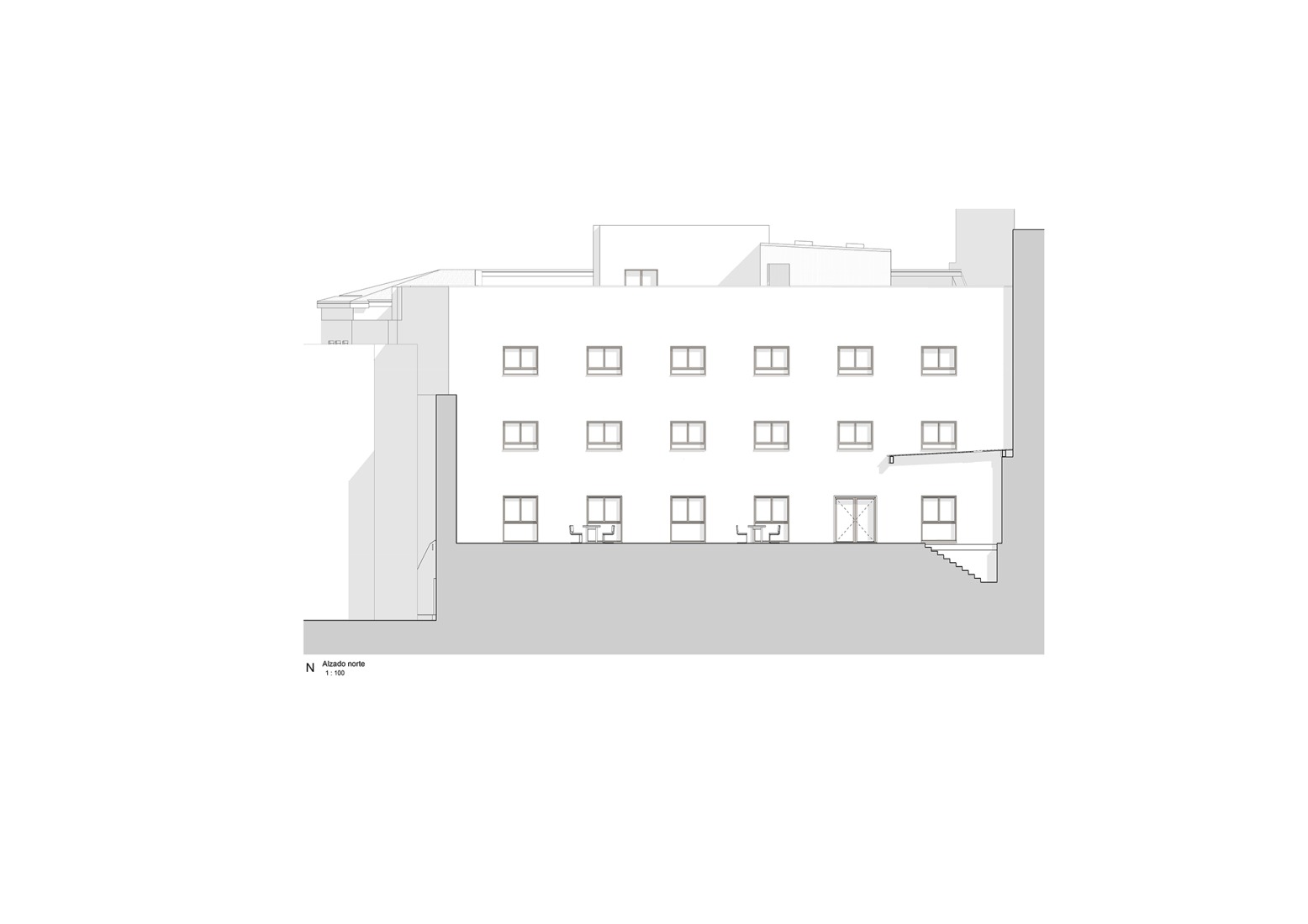 Alzado. Rehabilitación del Edificio de los Antiguos Juzgados por Galiano Garrigós y Santiago Pastor.