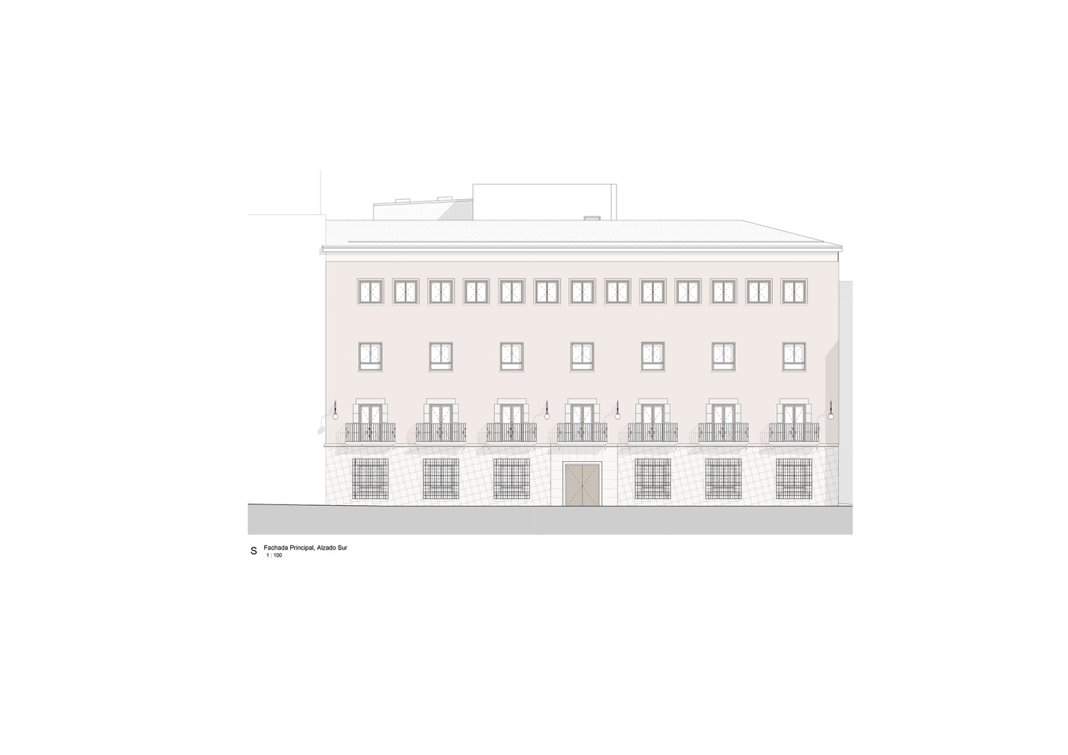 Alzado. Rehabilitación del Edificio de los Antiguos Juzgados por Galiano Garrigós y Santiago Pastor.