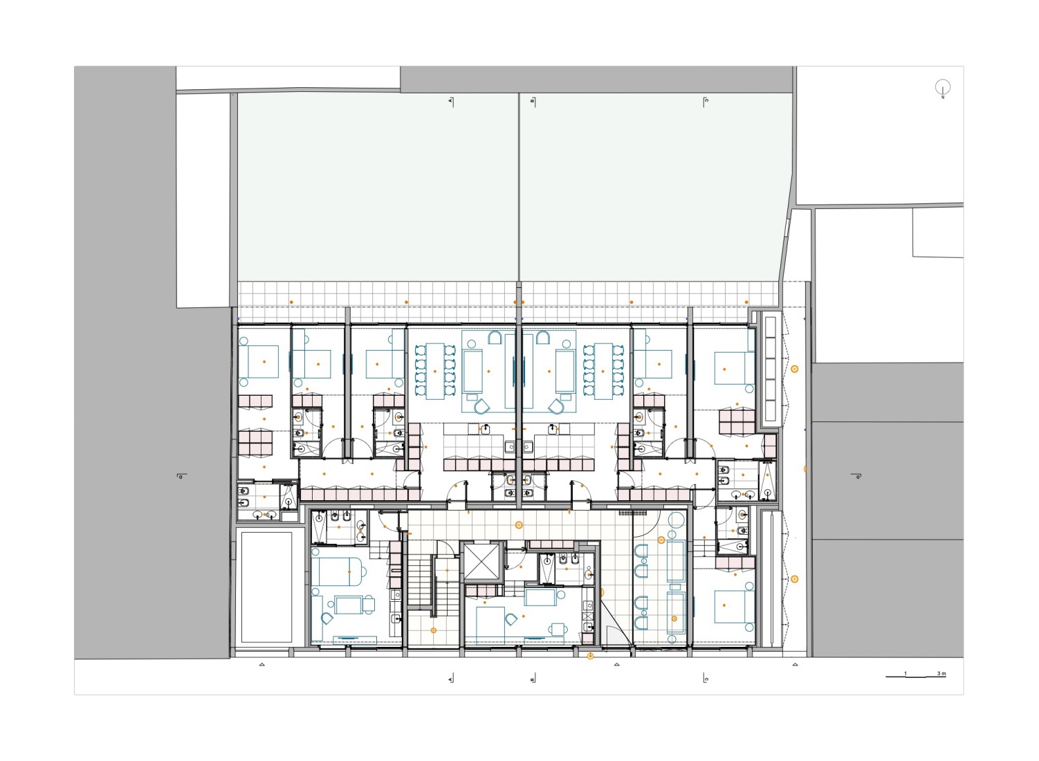 Ground floor plan. Hintze Ribeiro Multifamily Housing Building by Helder da Rocha Arquitectos.