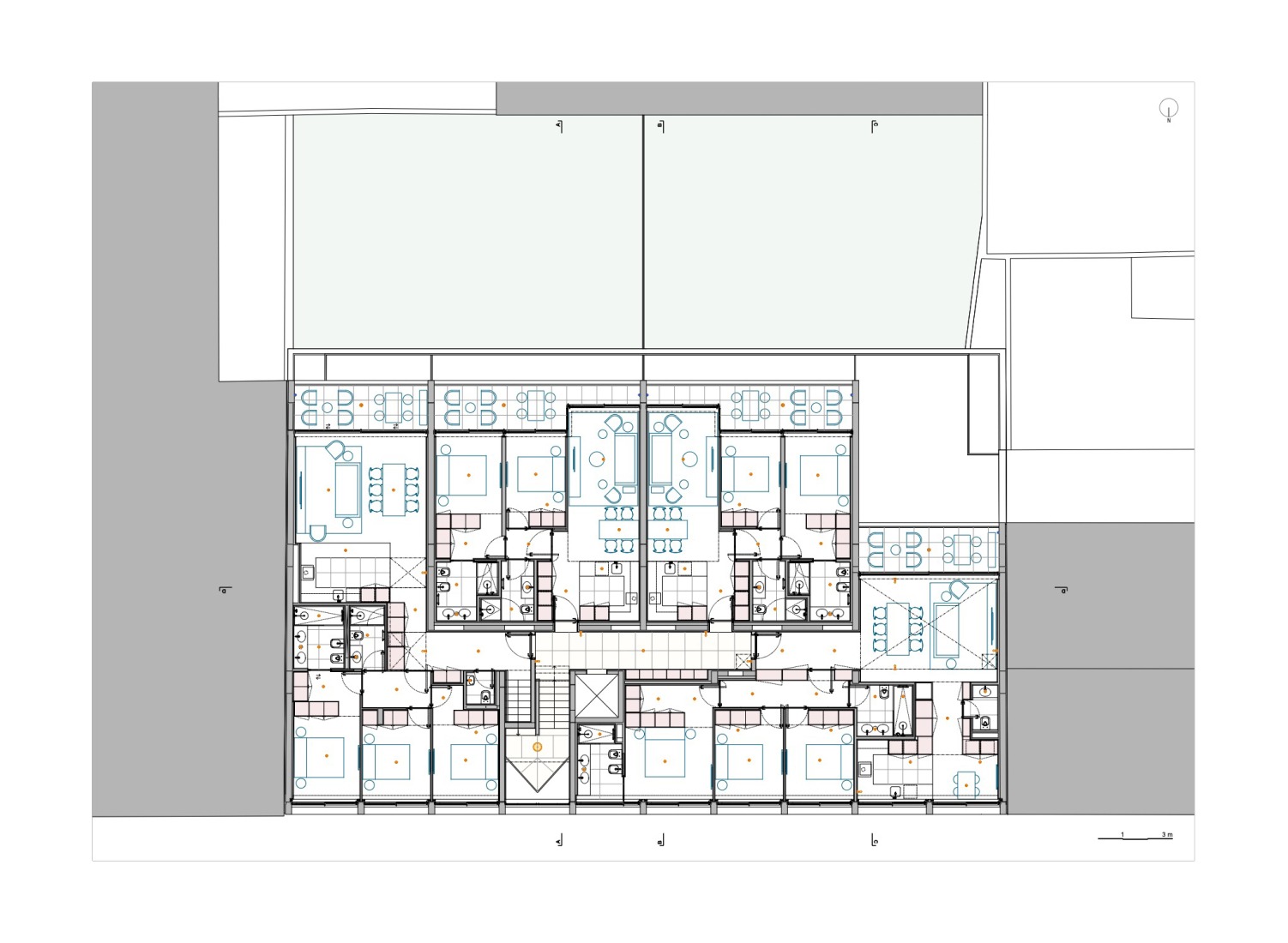Third floor plan. Hintze Ribeiro Multifamily Housing Building by Helder da Rocha Arquitectos.