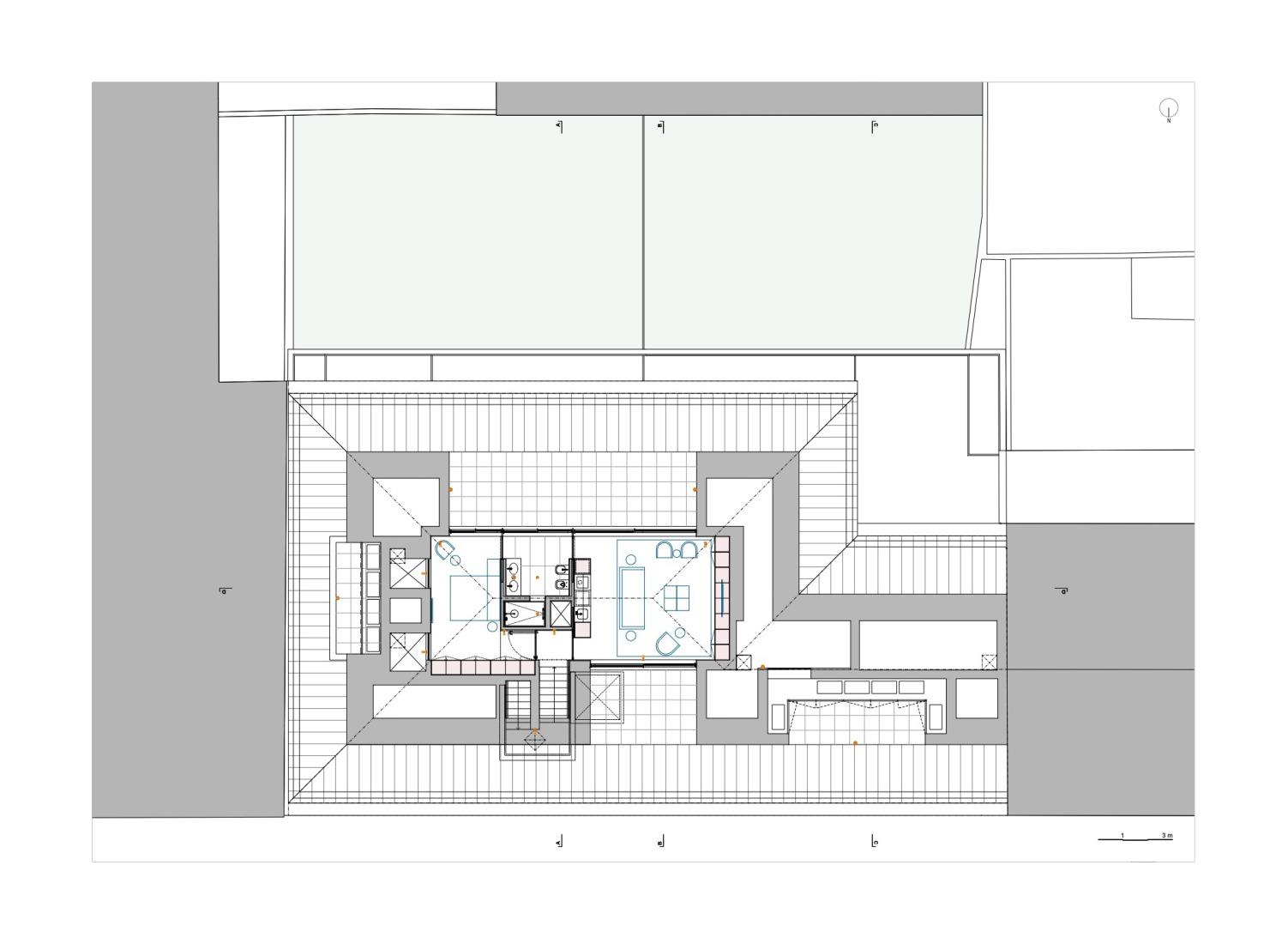 Accessible rooftop plan. Hintze Ribeiro Multifamily Housing Building by Helder da Rocha Arquitectos.
