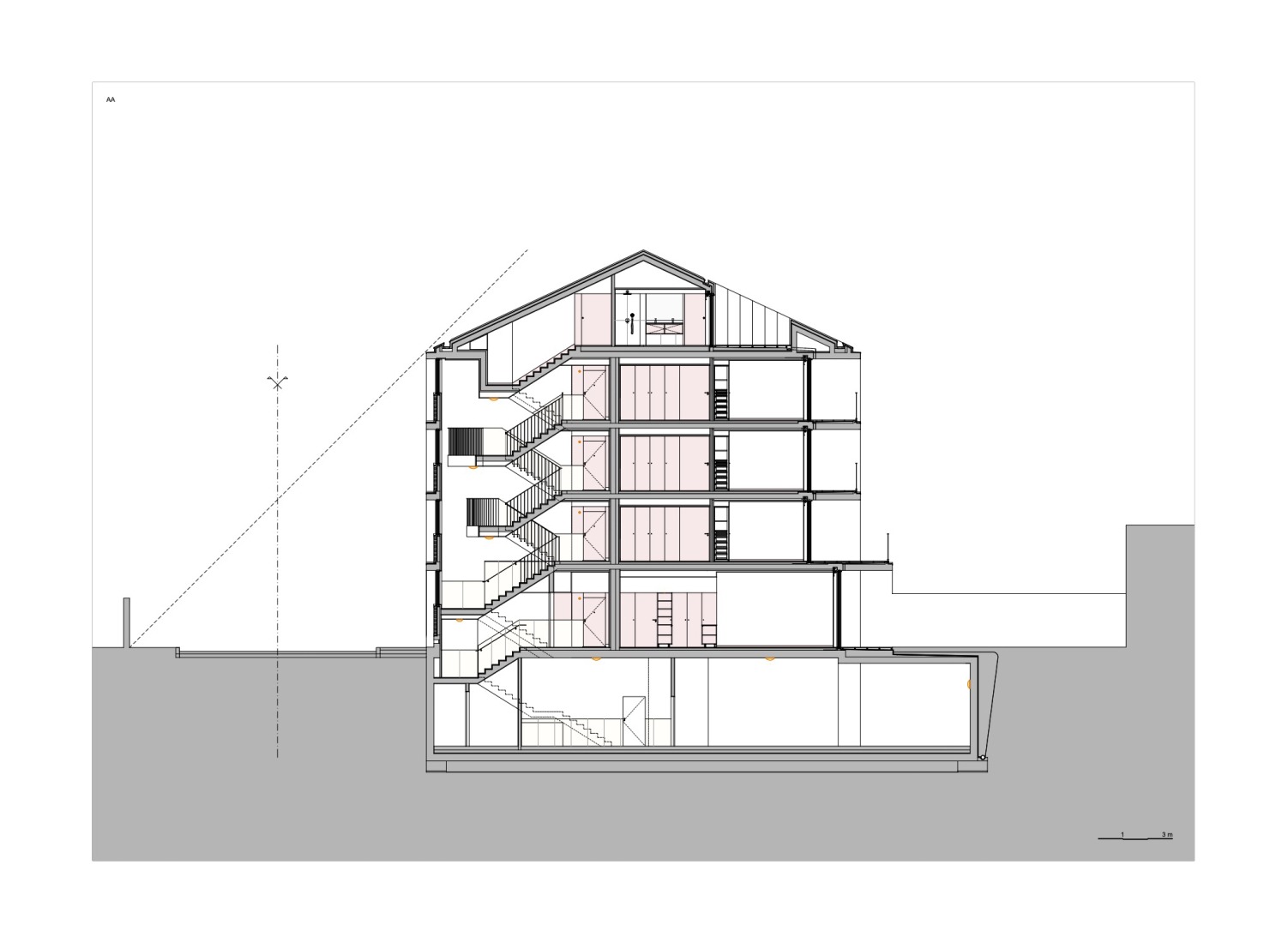 Section. Hintze Ribeiro Multifamily Housing Building by Helder da Rocha Arquitectos.