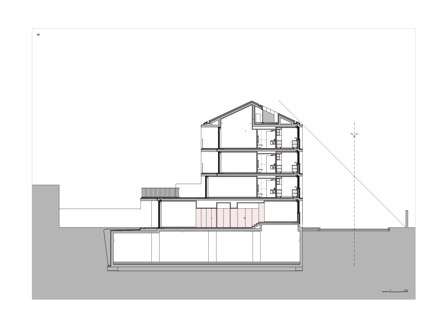 Section. Hintze Ribeiro Multifamily Housing Building by Helder da Rocha Arquitectos.