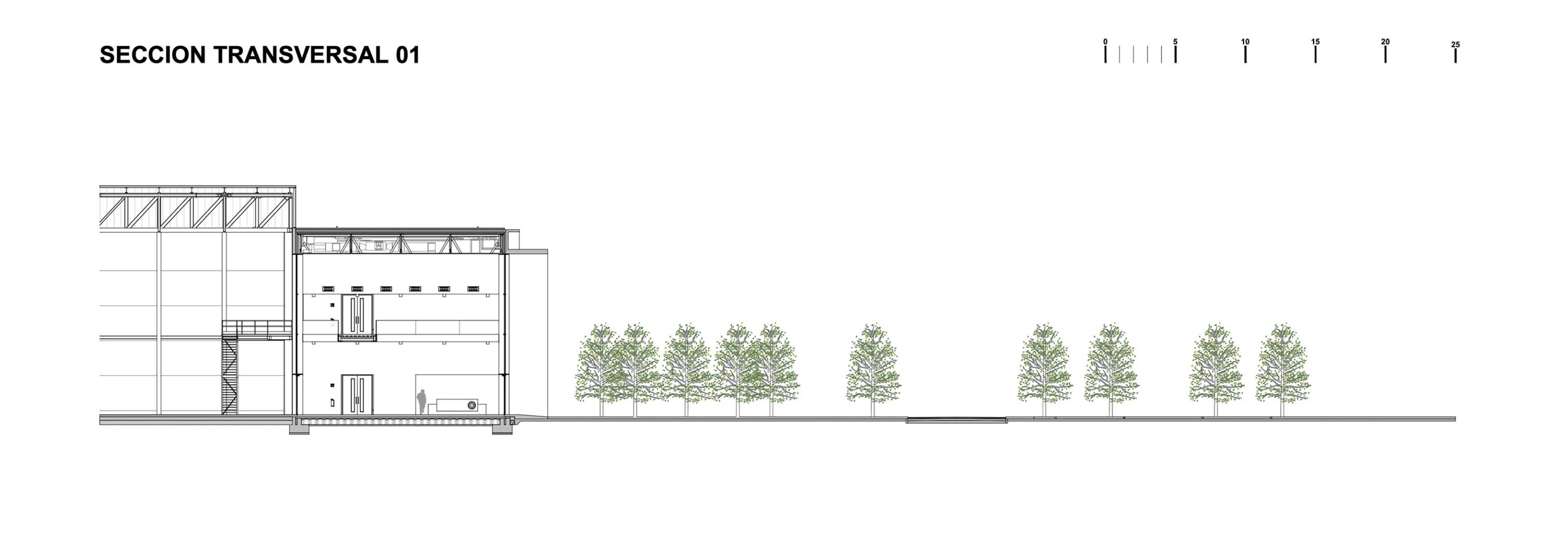 Cross section. Packaging office building of the new Estrella Galicia brewery.