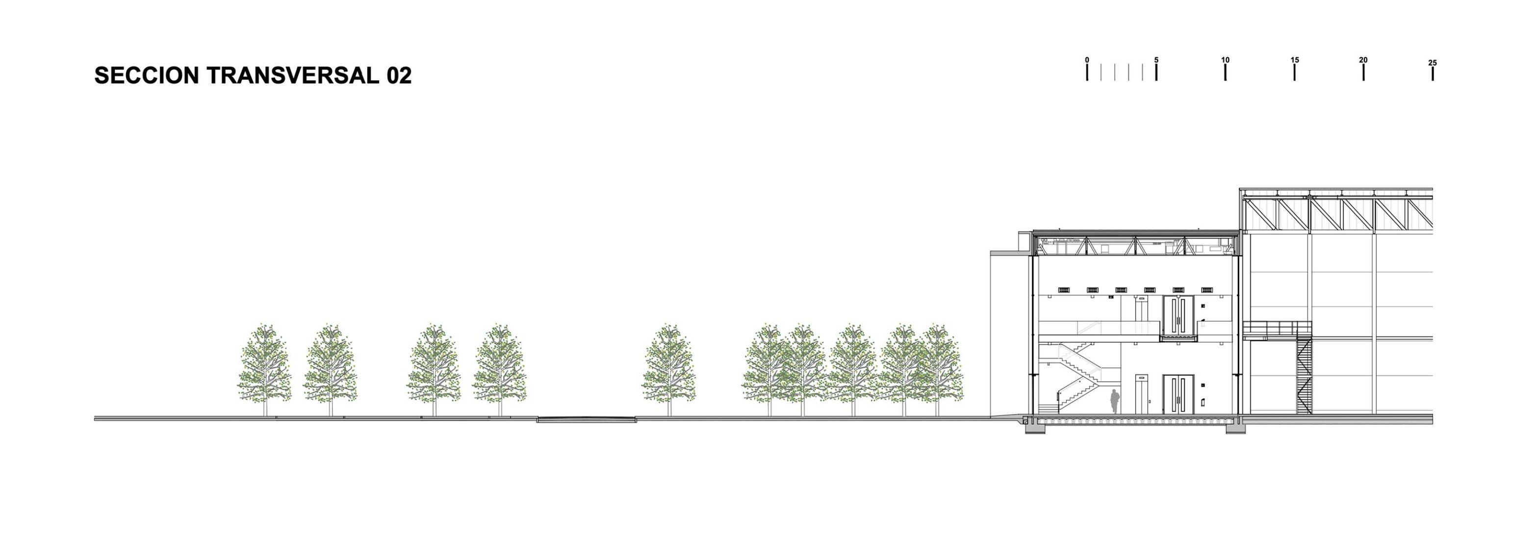 Cross section. Packaging office building of the new Estrella Galicia brewery.