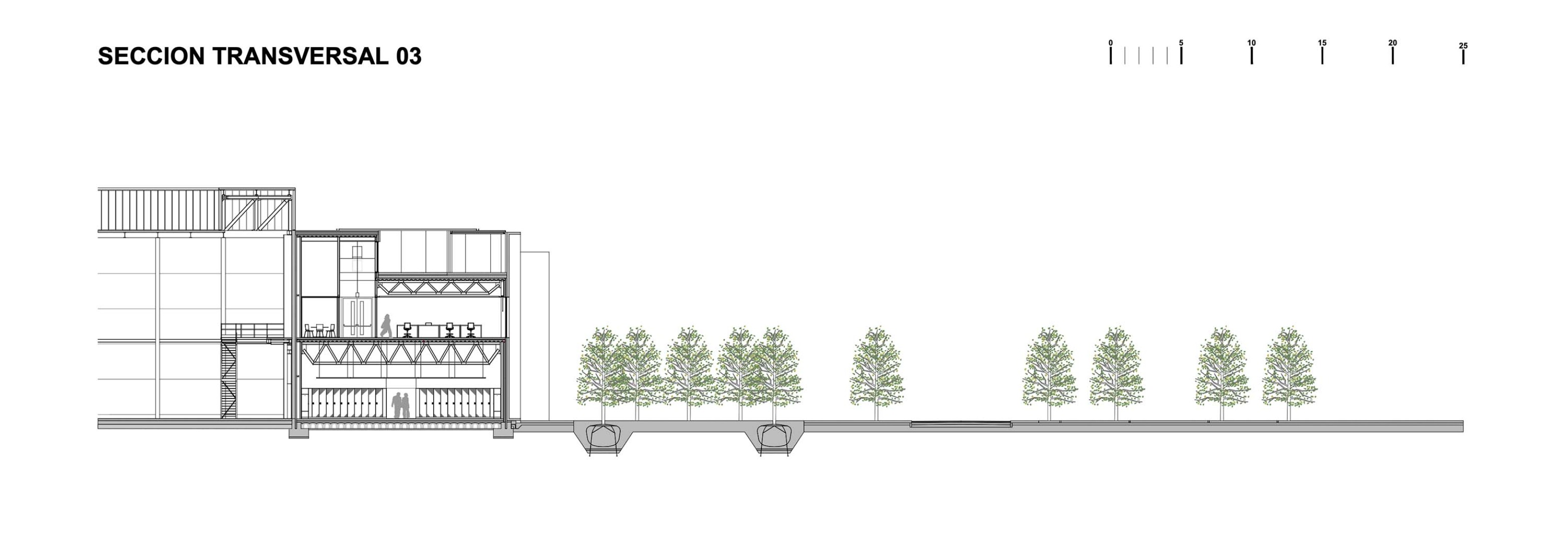 Cross section. Packaging office building of the new Estrella Galicia brewery.