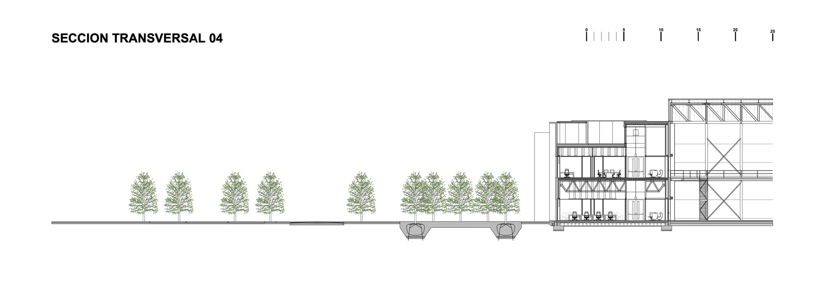 Cross section. Packaging office building of the new Estrella Galicia brewery.