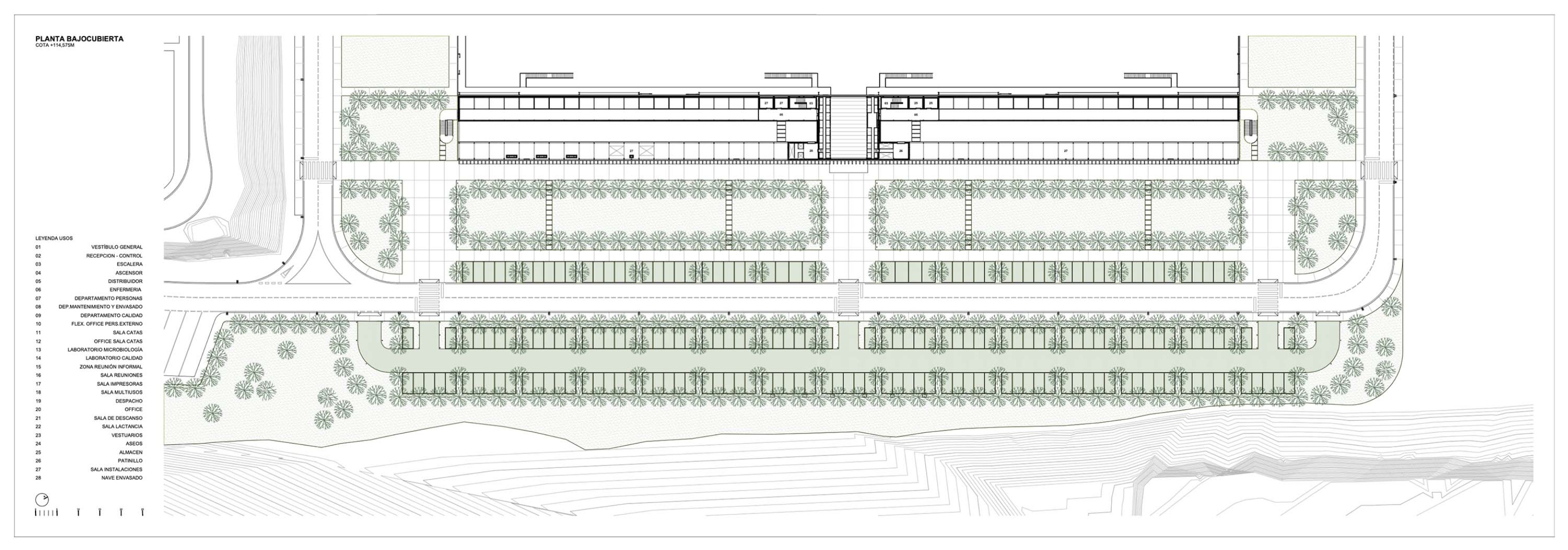 Under-roof floor plan. Packaging office building of the new Estrella Galicia brewery.