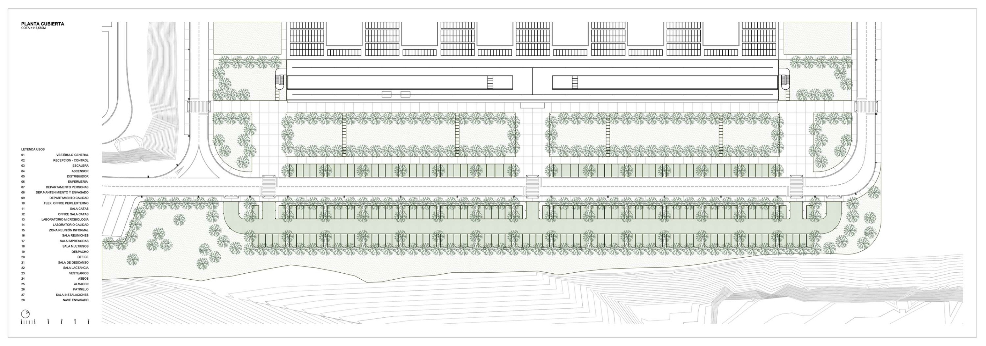 Roof plan. Packaging office building of the new Estrella Galicia brewery.