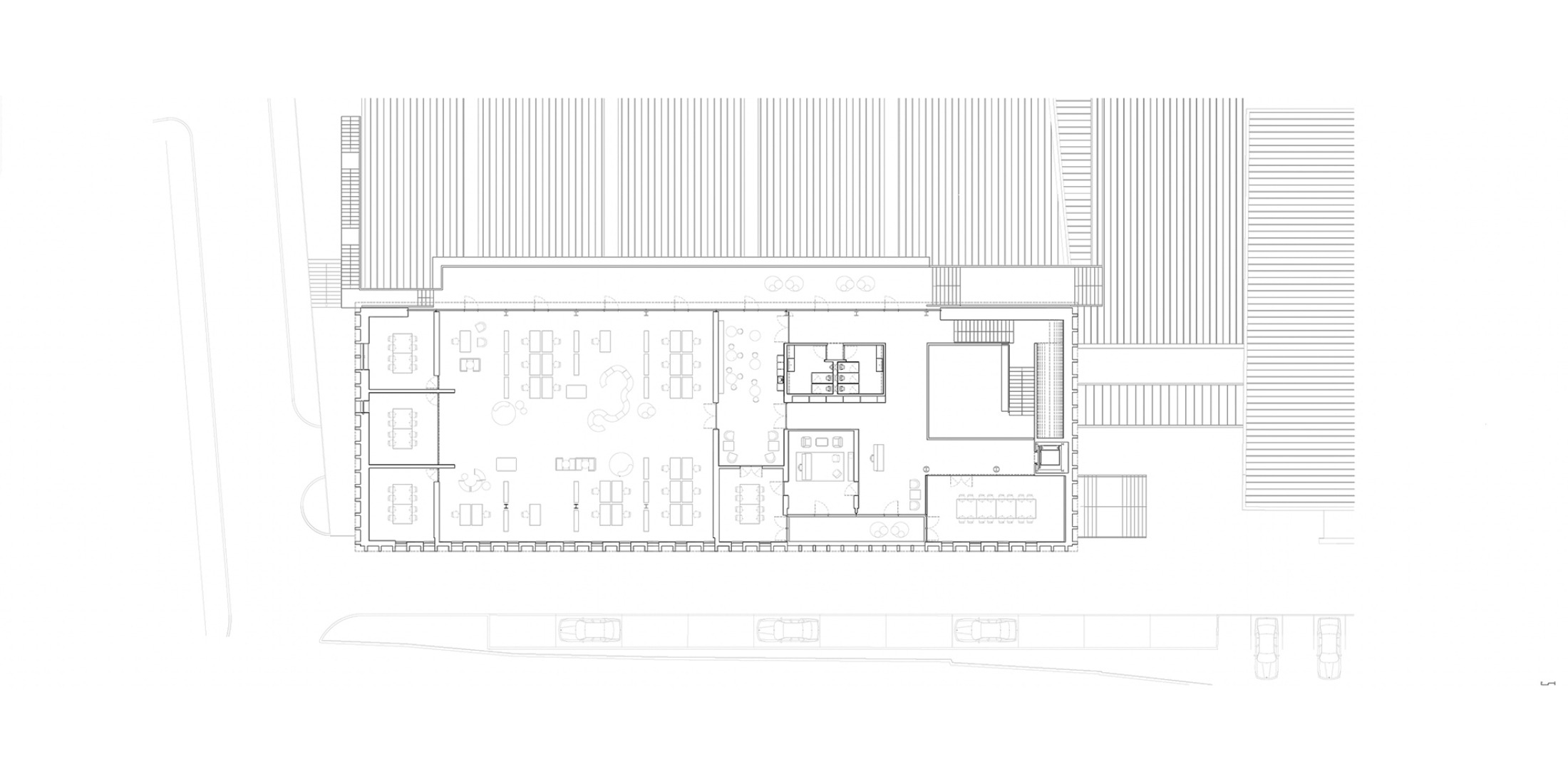 Plano de primera planta. Nuevo edificio de la sede de la PRF por Impare Arquitectura.