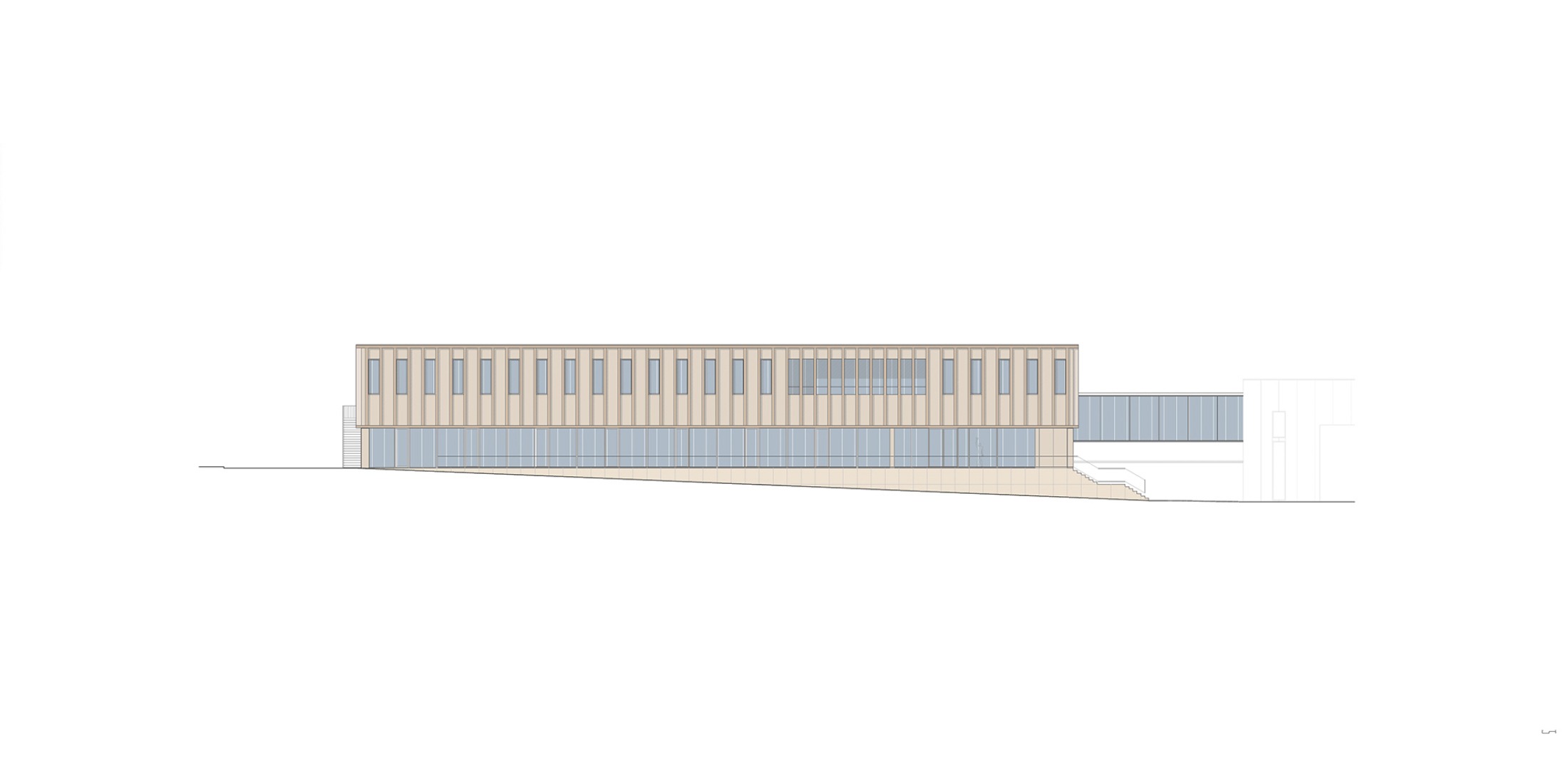 Alzado. Nuevo edificio de la sede de la PRF por Impare Arquitectura. 