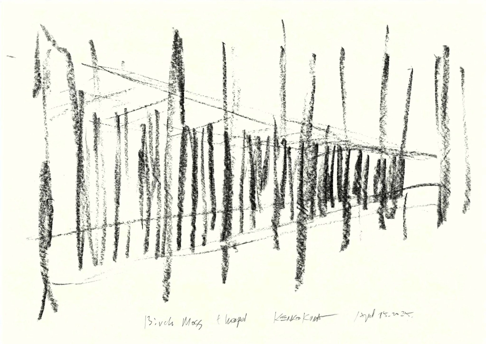 Capilla de musgo de abedul / Boceto. Kengo Kuma – El flujo de las líneas a través de la mirada de Erieta Attali.