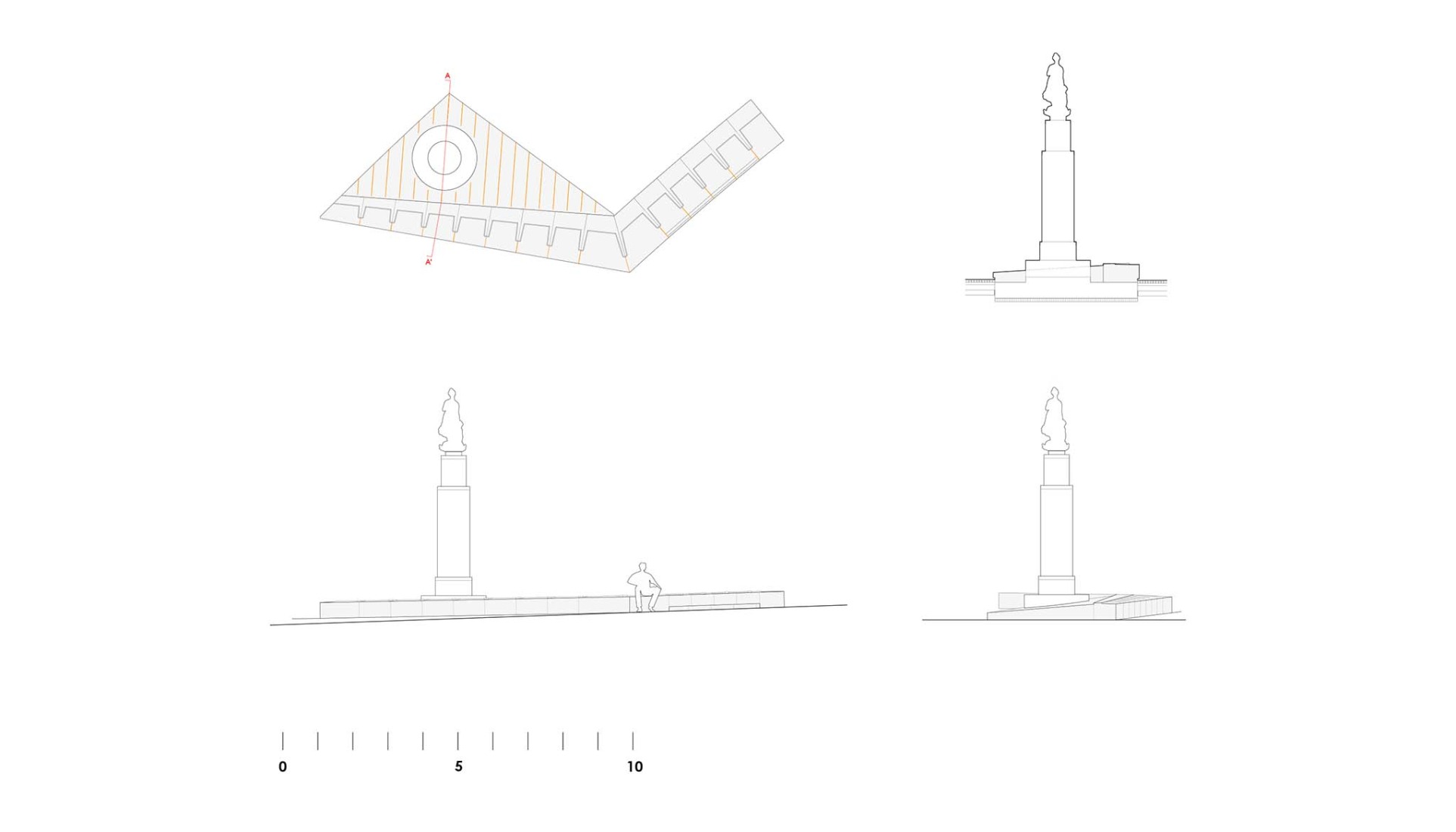 Floor plan and elevation. Reorganization of the Puerta del Sol area by Linazasoro & Sánchez Arquitectura.