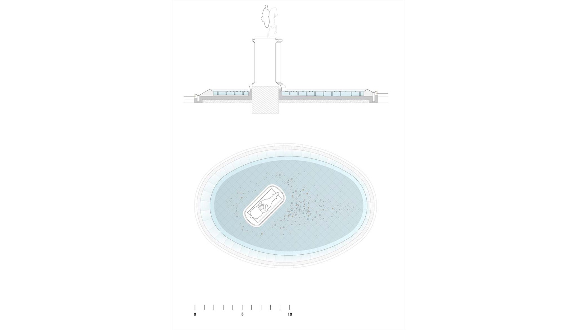 Floor plan and elevation. Reorganization of the Puerta del Sol area by Linazasoro & Sánchez Arquitectura.