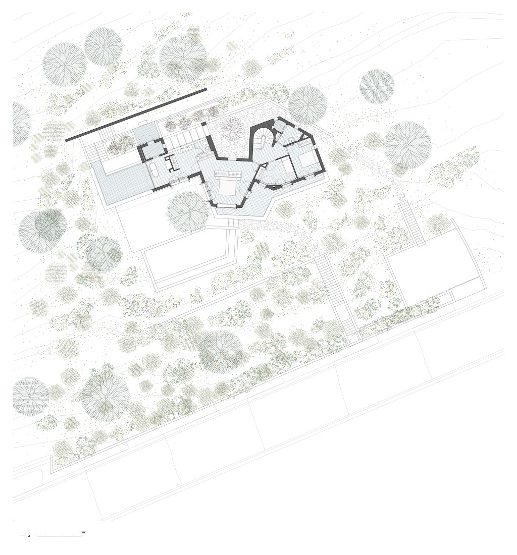 First floor plan. House in Aiguablava by López Rivera Arquitectos.