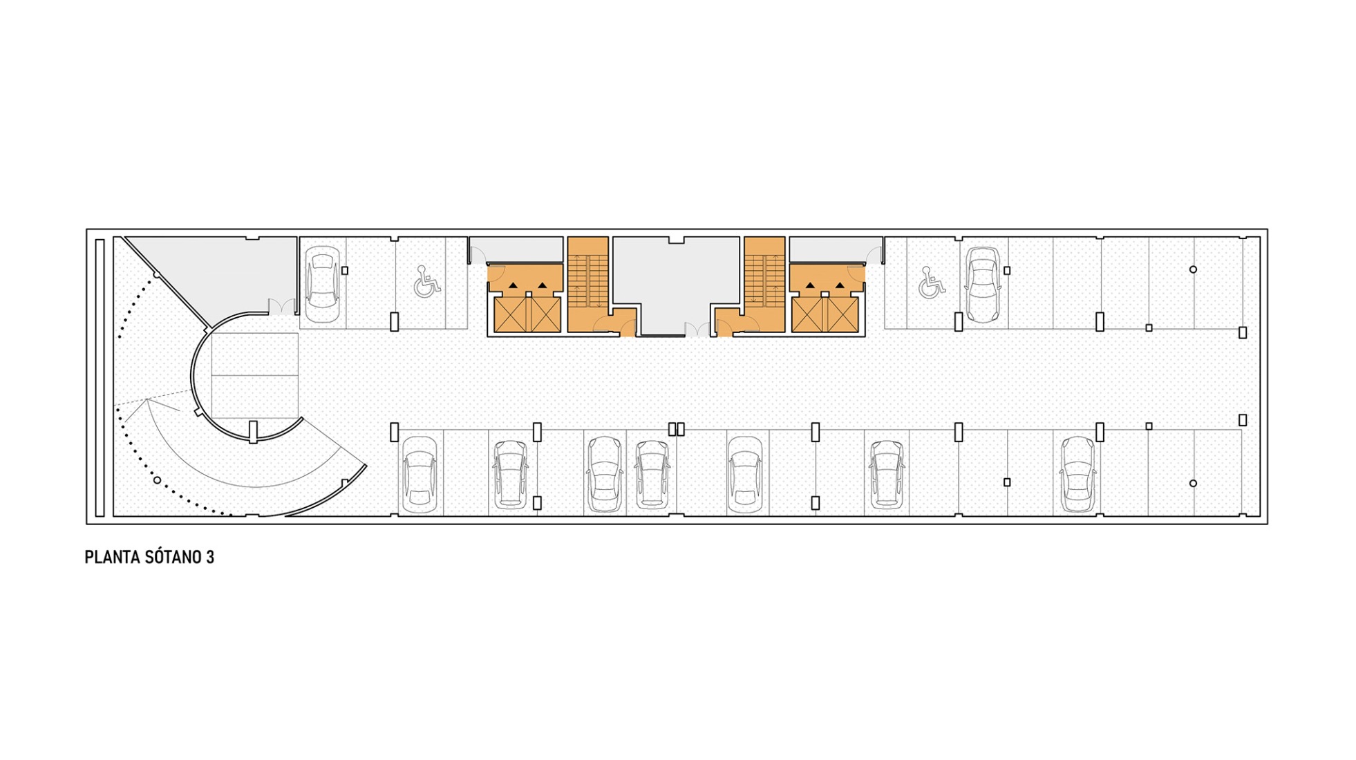 Basement floor plan -3. Student residence in Burjassot by Martín Lejarraga Oficina de Arquitectura.